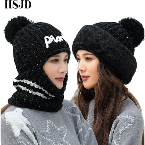 Hats Balaclava Winter Knitted Beanie Hat Neck Warmer Womens Hats Female Fashion Sequins Multi Functional Skullies Beanies Caps