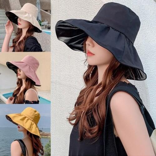 Fashion New Summer Big Brim Sun Hat For Female Seaside Sun Protection Anti-UV Cap Women Outdoor Beach Sunhat Fisherman Hat