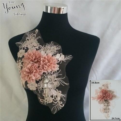 High quality 3D Flower Lace Collar Embroidery Tulle sewing Lace Neckline Fabric Accessories DIY Craft Applique Clothing YL1452