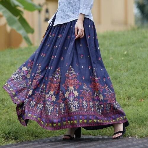 Indian Ethnic Style Skirts for Women Cotton Linen Printed Gypsy Bohemian Wind India Clothes Pakistan Roupa Indiana