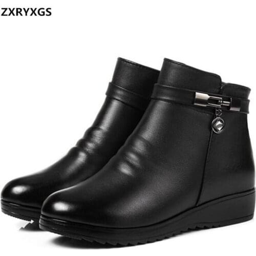 2020 Plus Size Cowhide Plush /wool Women Boots Winter Shoes Woman Ankle Boots Flat Non-slip Snow Boots Women Boots Warm Boots