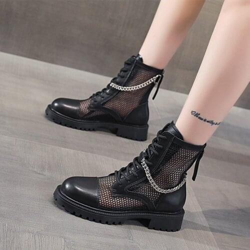 Martin boots women summer thin breathable net cold boots 2021 thick soled Chelsea ankle boots. Chain embellishment for womens b