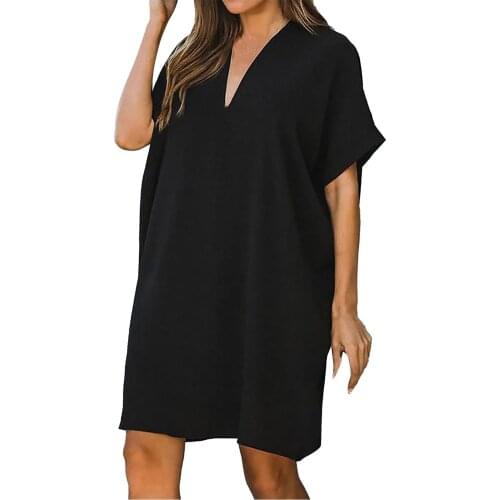 Womens Summer Solid Butterfly Hollow Out Black Casual V-neck Loose Dress Summer Dress Dresses for Women 2021 vestido de mujer
