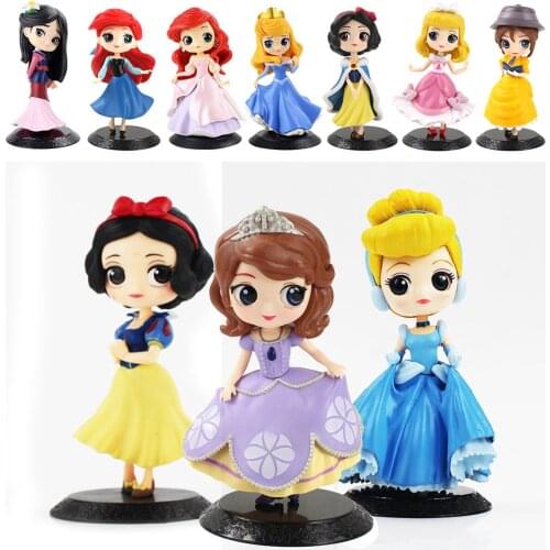 12-15cm Princess Q Posket Snow White Mermaid Cinderella Belle Mulan Jasmine Tinkerbell PVC Action Figure Model Toys Kids Gifts