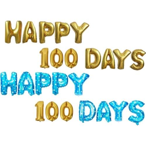 16 inch Pink Blue HAPPY 100 DAYS Helium Foil Balloon Baby Shower Air Balloons 1TH Birthday Partys Decorations