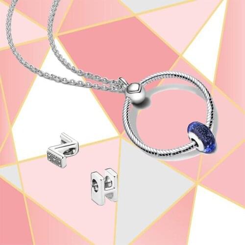 2021 New High Quality 100% 925 Silver Blue Glass Letter Necklace Set, Fashionable Lady Diy Necklace, Exquisite Jewelry Gift