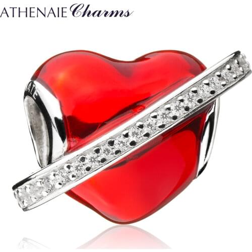 ATHENAIE 925 Sterling Silver Red Enamel In My Heart Love Knot Charm Beads Color Red