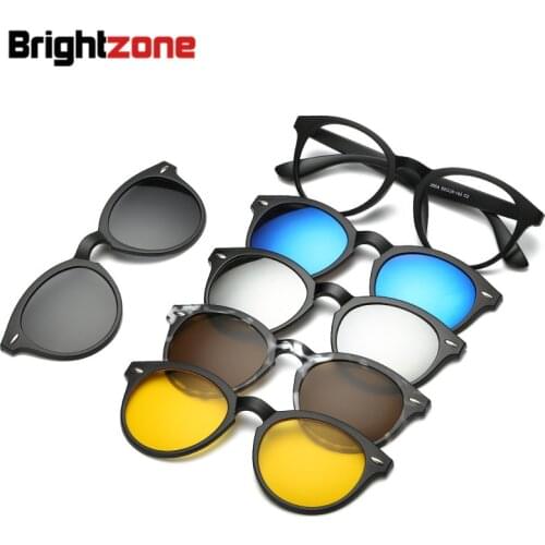 Brightzone Retro 5 +1 Set Glasses Unisex Light Rectangle Mirror Polarized Sunglasses Clip-on Prescription Rx Eyeglasses Frames