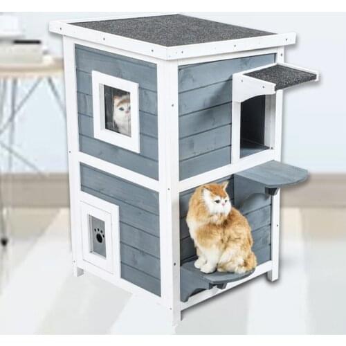 Household Cat Cage Simple Solid Wood Multifunctional Double-layer Solid Wood Cat House Cat House Four Seasons General Cat Villa