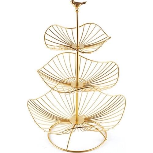 Household 3 Tier Fruit Plate Countertop Metal Fruit Snacks Candy Tray Stand Dessert Storage Basket Kitchen Fruit Basket Decor
