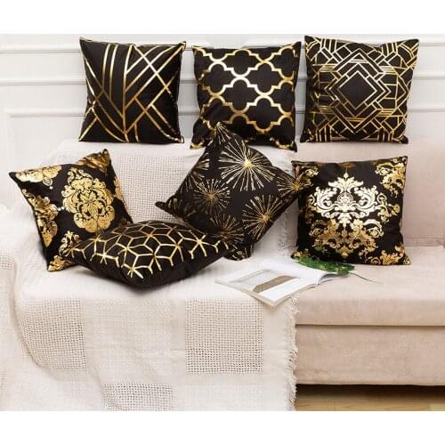 Black Gold Sofa Cushions Plush Hot Stamping Decorative Pillow Square Pillows For Chairs Cushion Pillowcases Car Home Decor 45*45