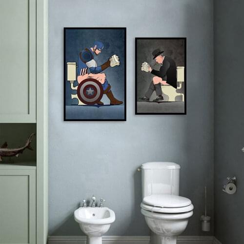 Toilet Decoration Painting Bar Toilet Toilet Bathroom Waterproof Wall Painting Marvel Spiderman Free Punch Mural