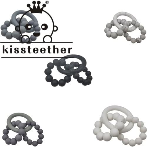 Kissteether Baby Teether Bracelet Beech Wood Ring Natural Molar Silicone Bead Non-toxic Teether Teether Newborn DIY Baby Gift