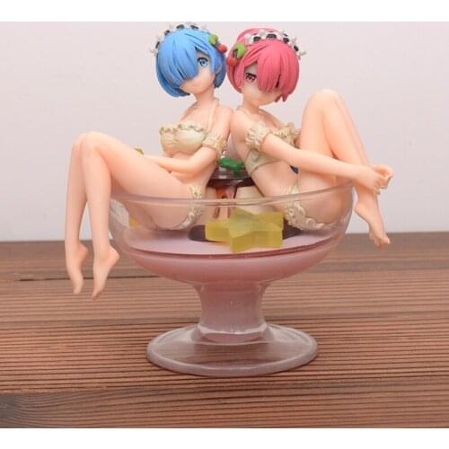 Kawaii Re:Life In A Different World From Zero Anime Figure PVC Toy 13cm Cute Rem Ram Pudding Wine Glass Doll Room Decor Boy Gift