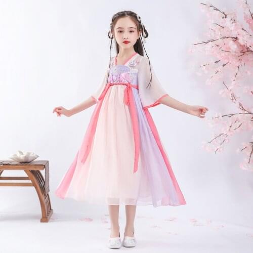 Chinese Traditional Hanfu Costume Girls Ancient Han Dynasty Dress Oriental Princess Dress Kids Elegance Tang Dynasty Dance Wear
