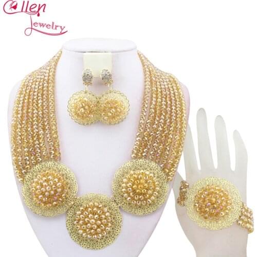 Nigerian Wedding bridal African style necklace jewelry set African Beads Classic Women Crystal Jewelry Sets W11566