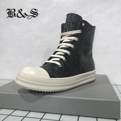 Black& Street 21ss ostrich pattern genuine leather trainer Boots exclusive rock hip hop lace up sneakers Boots