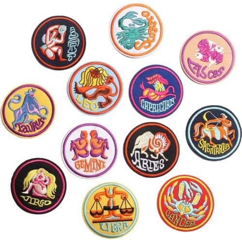 Round constellation Series For Clothes DIY Iron on Embroidered Patches For Hat Jeans Sticker Sew-on Patch Applique Badge
