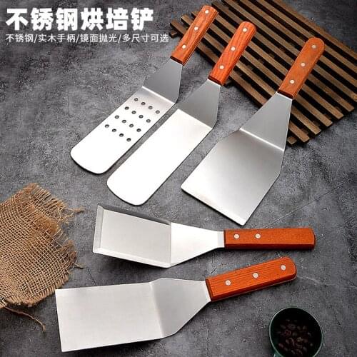 Kitchen Dining Bakeware Tools Wood Handle Stainless Steel Steak Pizza Flat Leakage Shovel Peels 3 Pcs/Lot