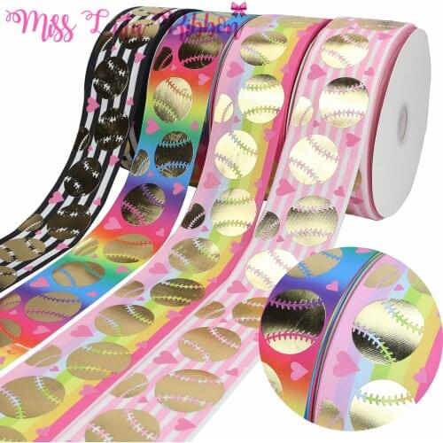 3 "75mm Sports Series Gold Tennis Print Stripe / Gradient Gold Foil Ribbon DIY Gift Decoration 50 Yards/ Roll