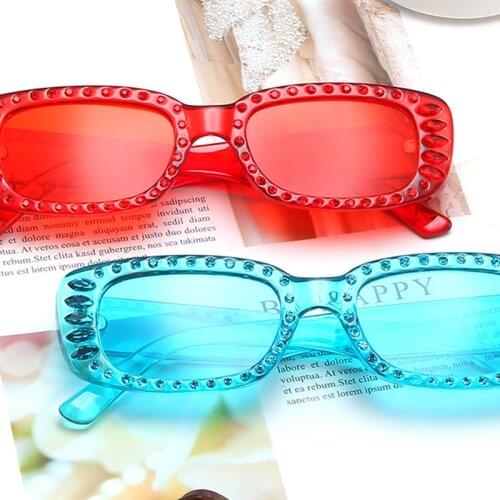 Summer Woman Sunglasses Fashion Candy Color Sunshade Mirror Outdoor Cover Face Rhinestone Glasses
