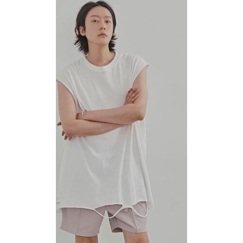 Summer mens new cotton super large sleeveless top vest solid color hole straight tube comfortable versatile T-shirt vest