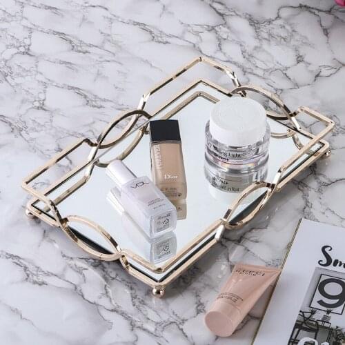 Nordic style metal mirror tray Kitchen Storage Fruit Plate Desktop Small Items Jewelry Display Tray Plate Home decoration plate