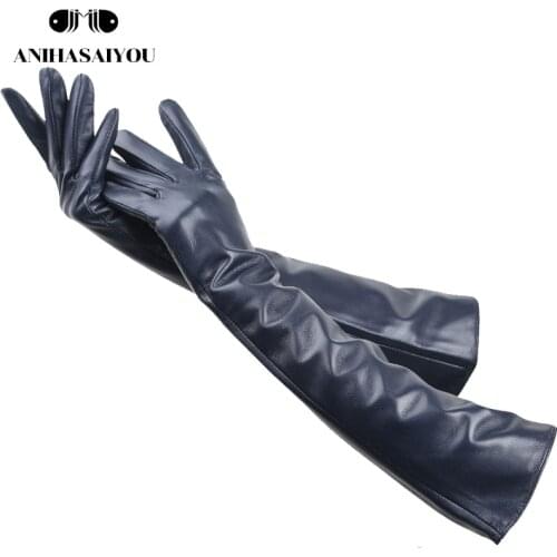 Fashion color sheepskin leather gloves women winter warm womens leather gloves leather comfort Length 45-46CM-2227C