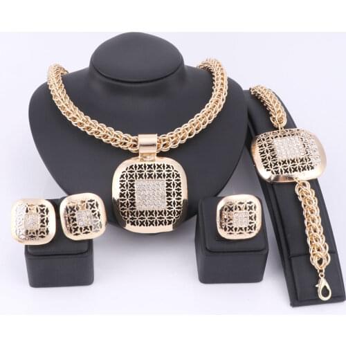 Fashion African Beads Jewelry Set Exquisite Dubai Gold Color Square Crystal Jewelry Set Nigerian Wedding Bridal Bijoux