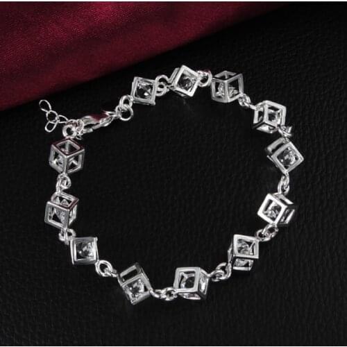 Fashion silver plated bracelet with zircon small cubes Pretty fine jewelry for women hot sweet birthday gift