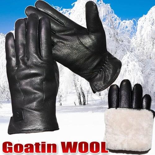 Mens leather genuine wool gloves goatskin deerskin pattern gloves sheepskin wool thickening warm gloves leather wool integrated