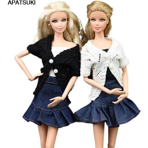 White Black Knitted Warm Sweater For Barbie Doll Outfits Coat Clothes 1/6 BJD Dolls Accessories Toys For Children Dollhouse DIY