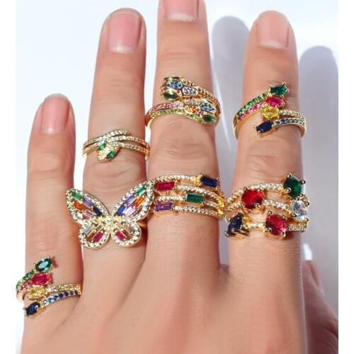 Charm Rainbow Ring Tredny Brand Copper 18K Golden Open Rings Women Fashion Jewelry for Female Party Jewelry Gift