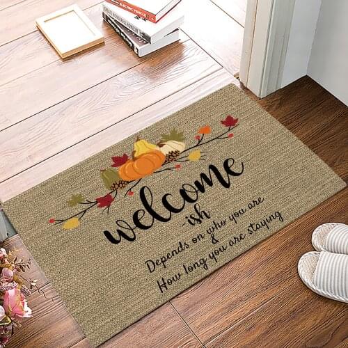 Autumn Pumpkin Burlap Background Floor Mats for Living Rooms Anti-slip Carpets Kitchen Bathroom Rugs Entrance Doormat