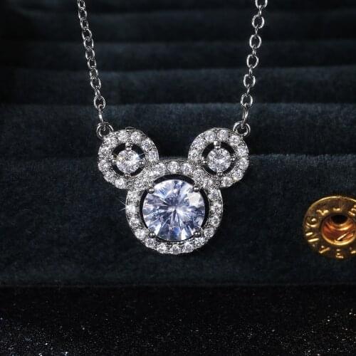 Cute M Mouse Silver Color Pendant with Bling Zircon Stone Long Chain Choker Necklace for Women
