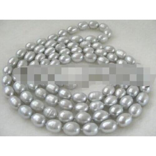 P2511-50" Long 9-10mm natural gray rice shape freshwater pearl necklace