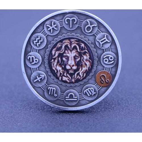 Beautiful Non-Magnetic Twelve Constellation Zodiac Silver Commemorative Coins Euro Astrology Leo Elizabeth II Souvenir Gifts