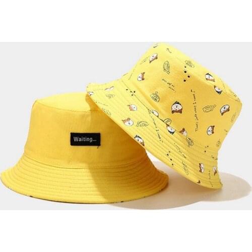 Cotton Double sided cartoon dog print Bucket Hat Fisherman Hat outdoor travel hat Sun Cap Hats for Men and Women 261