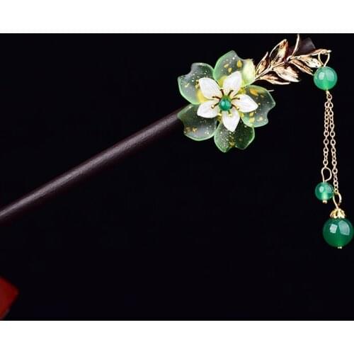 Retro Delicate Cyan Coloured Glaze Synthetic Flower Hair Stick Graceful Dignified Hanfu Accessories Classical Hair Jewelry