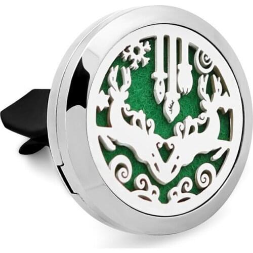 Christmas Essential Oil Car Diffuser Locket Vent Clip 316L Stainless Steel Pendant Magnetic Random Send 10pcs Oil Pads as Gift