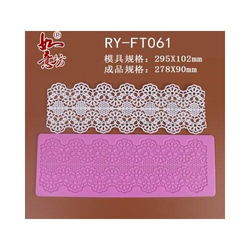 Ry-ft061 Food grade silicone mould 29.5X10.2cm Large Floral sugar lace mat decoration for cupcake baking ware sugar craft mold