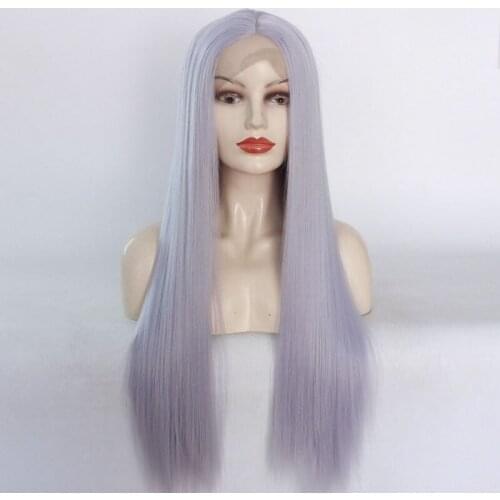 Silver Grey Lace Front Wigs For White Women Long Straight Gray Synthetic Wig Heat Resistant Fiber Hair Half Hand Tied 26 inches