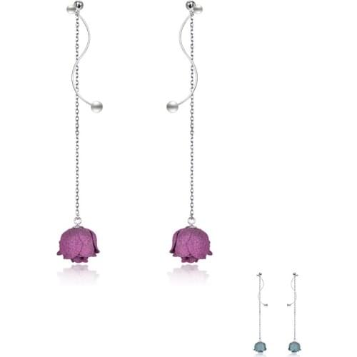 ZEMIOR Long Tassel 925 Sterling Silver Romantic Rose Flower Earrings Dangle For Women Luxury Shell Pearl Earrings Jewelry