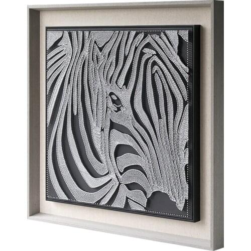 Zebra pattern string silk painting with frame wall art