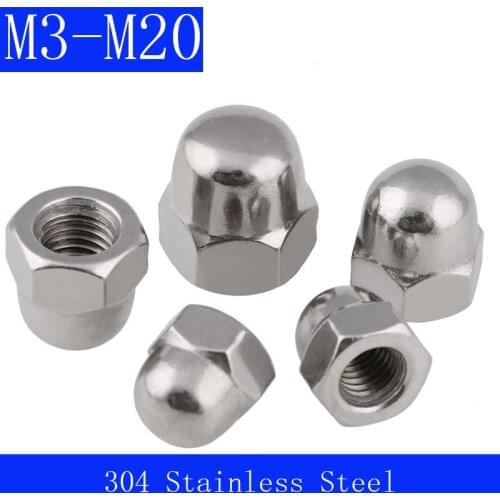 M3 M4 M5 M6 M8 M10 M12 M14 M16 M18 M20 304 Stainless Steel Hexagon Cap Nuts Hex Acorn Nuts DIN 1587
