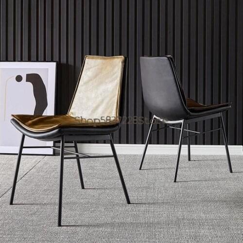 Northern Europe Simple Modern Dining Chair Family Saddle Leather Chair Dining Room Iron Art Makeup Stool Desk Back Light Luxury