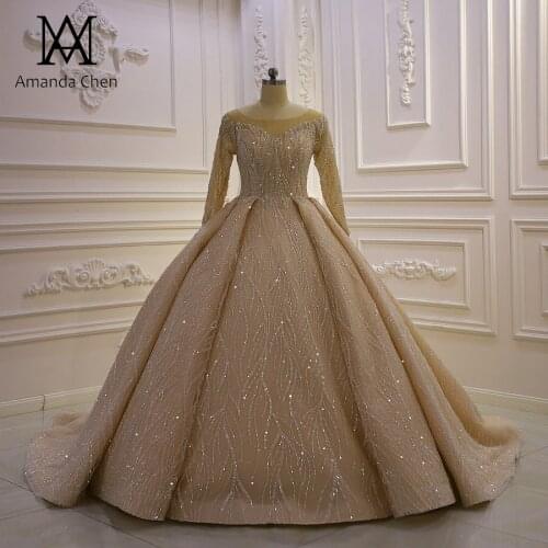 Vestido de noiva 2020 Full Sleeve Glitter Lace Handmade Wedding Dress