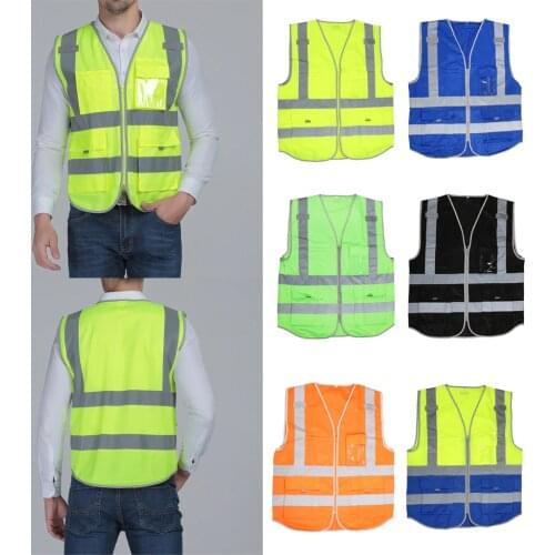 High Visibility Reflective Safety Vest with Pockets Zipper Breathable Mesh Jacket Waistcoat for construction, metro 112x67cm