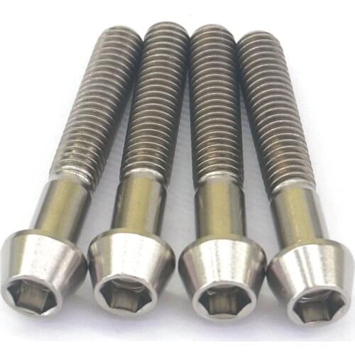 4PCS M6x35mm Ti GR5 Titanium Taper Cone Allen Head Bolt For Mountain Bike