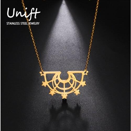 Unift Lovely Half-Rudder Necklace Star & Crescent Moon Stainless Steel Charms Astrolabe Geometric Fashion Jewelry Gifts Wicca